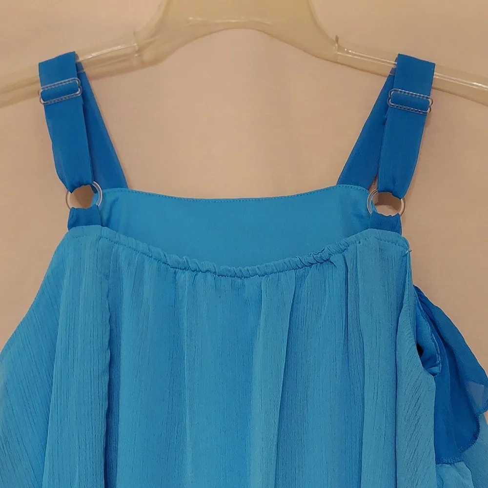 D-Signed Blue Layered Ruffle Front Asymmetrical Hem Top - Picture 5 of 7
